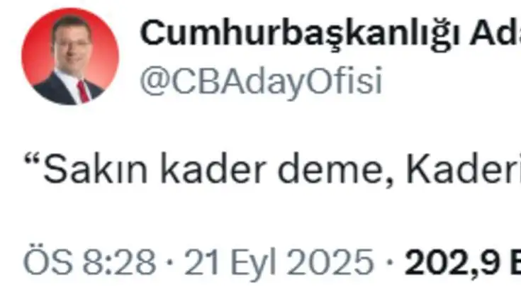 A screenshot of Imamoğlu's social media post.