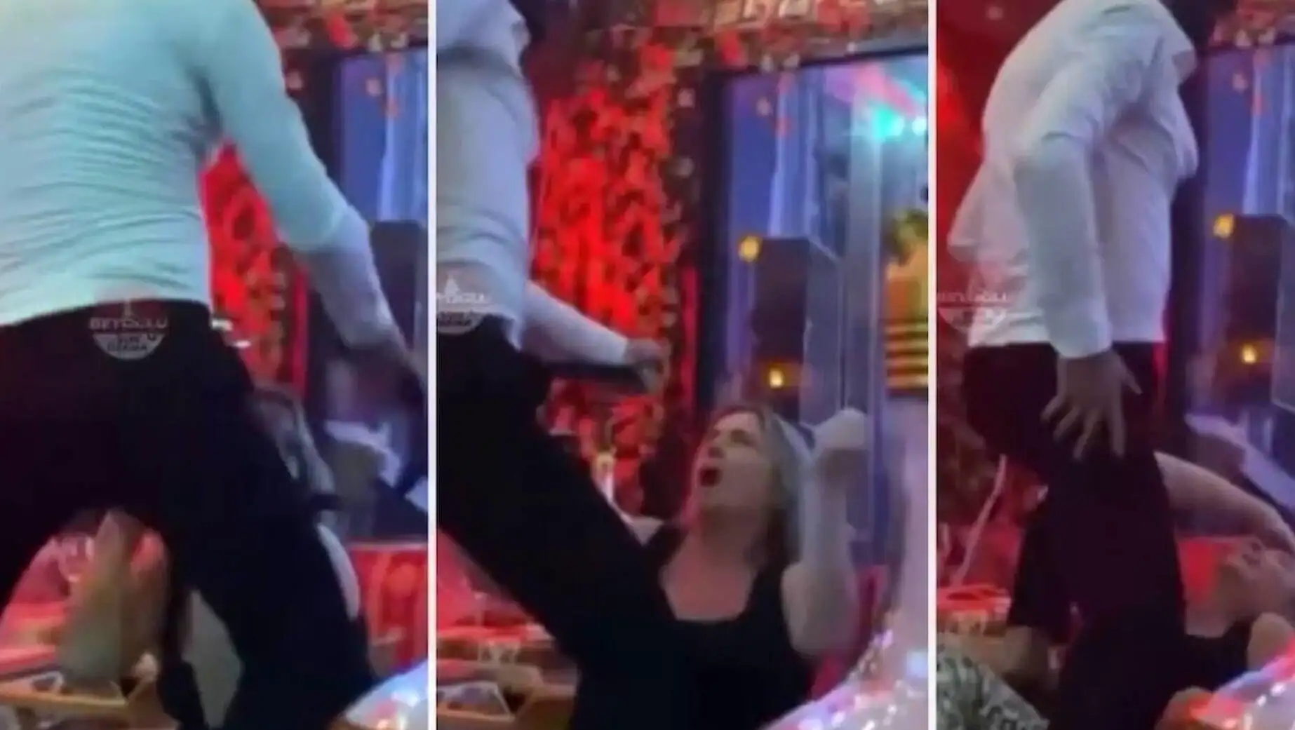 A collage of a woman kicking a man. One of the scandalous events in Istanbul.