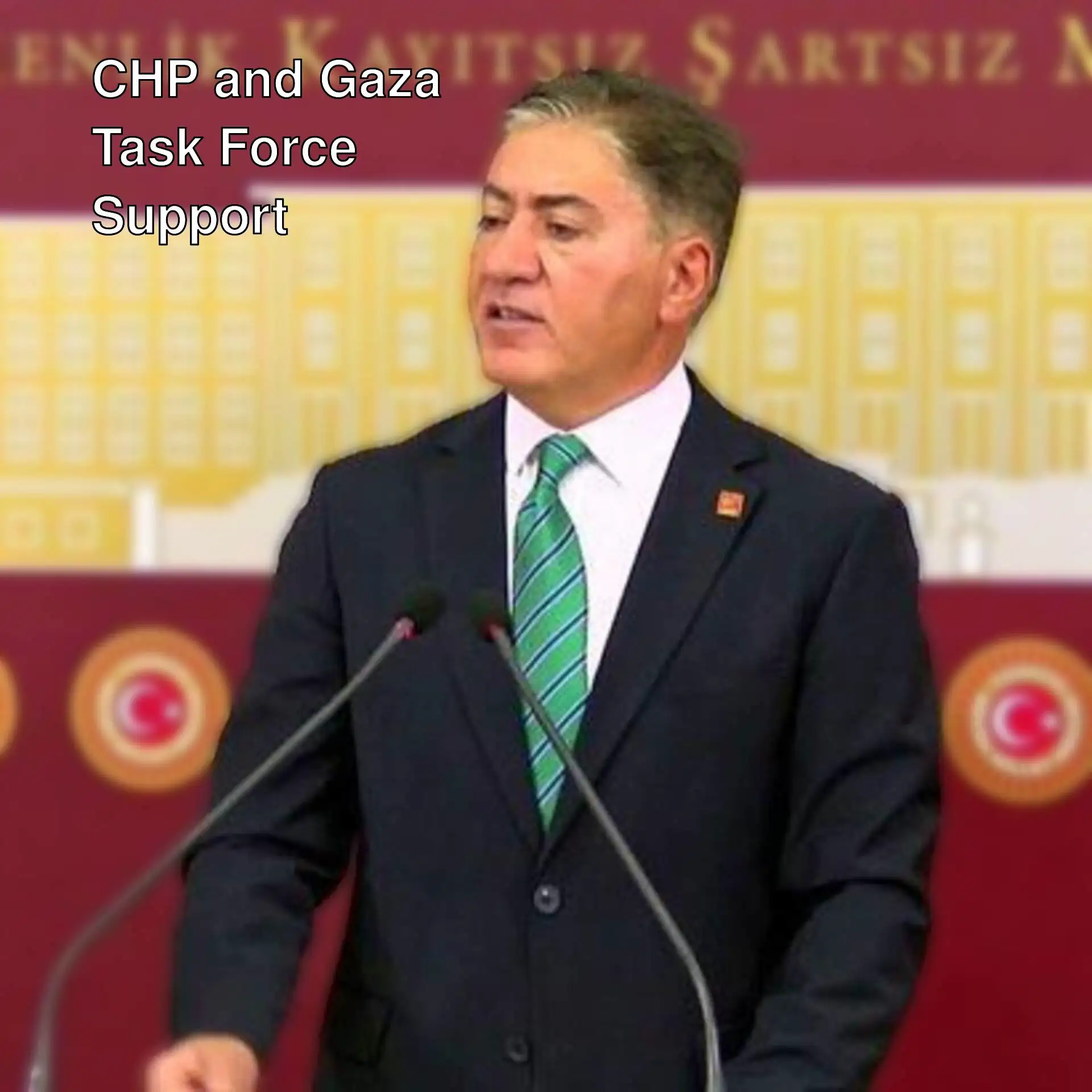 A man making a statement of support for the Gaza Task Force from CHP.