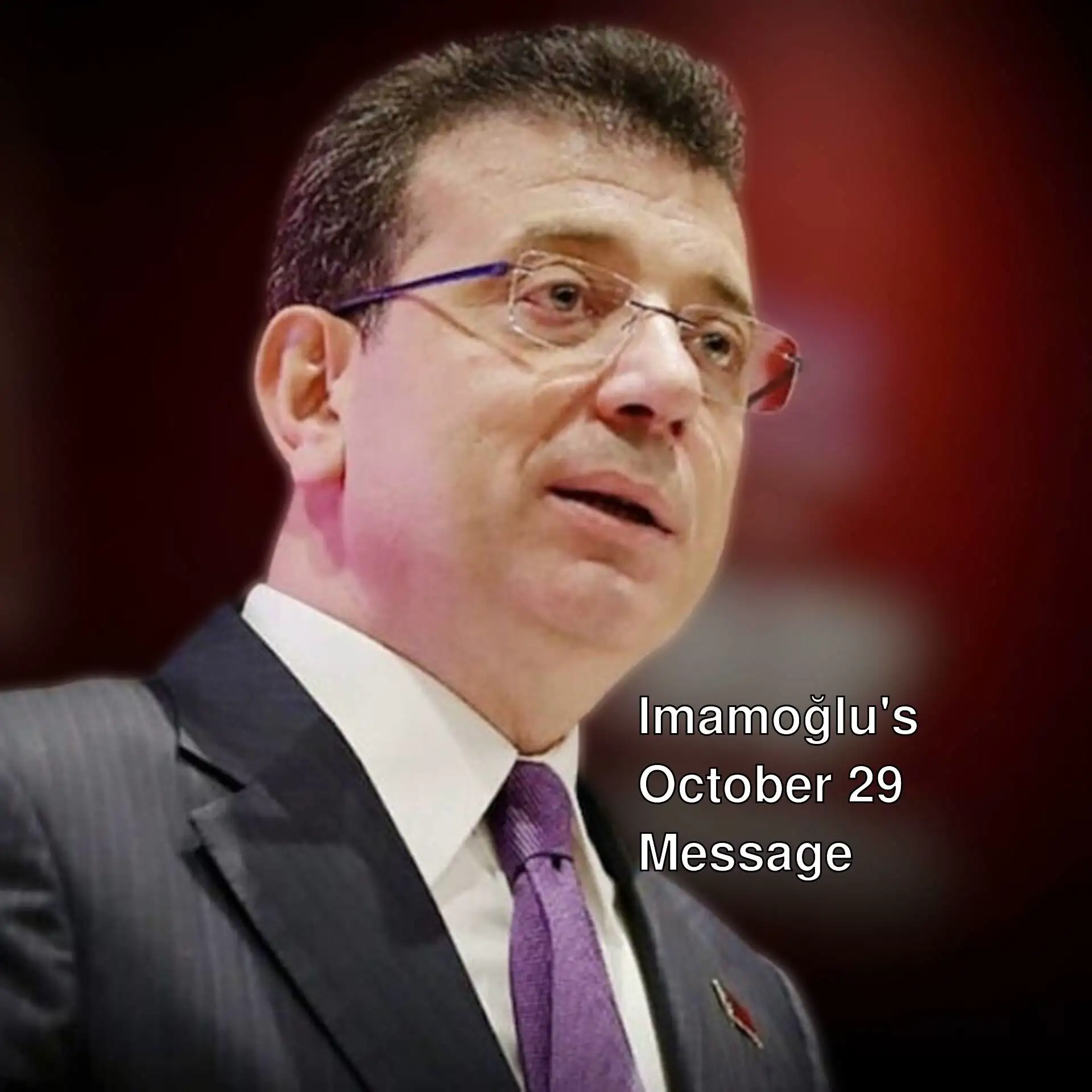 Ekrem İmamoğlu delivering his October 29 Republic Day message. Ekrem İmamoğlu delivering his October 29 Republic Day message.