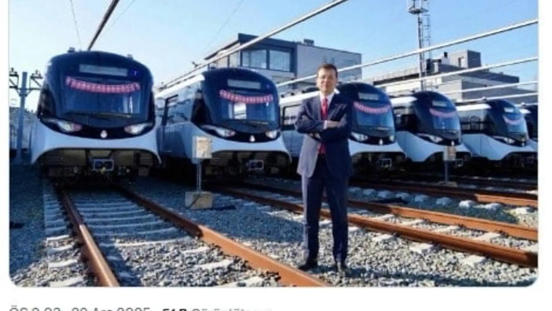 Ekrem İmamoğlu standing on the train tracks. Ekrem İmamoğlu standing on the train tracks.